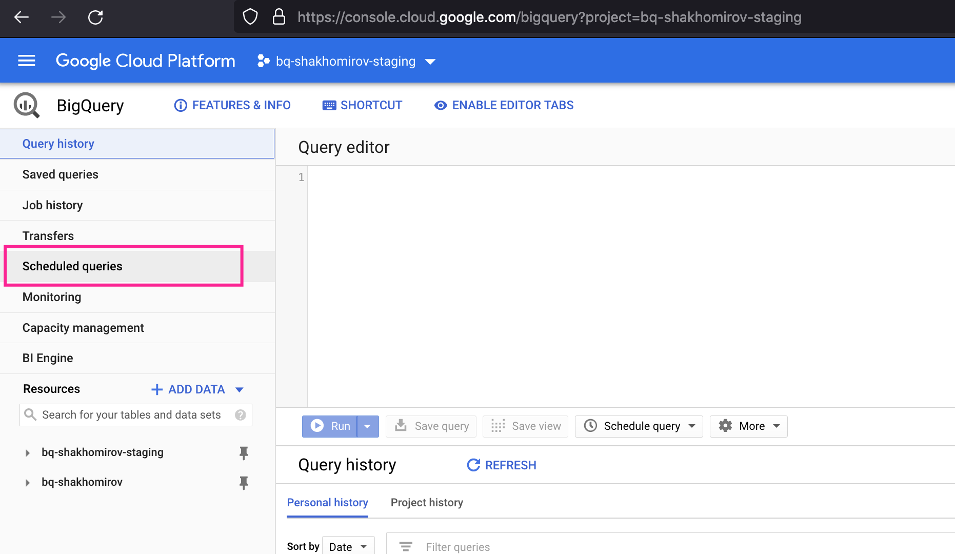 Schedule a query