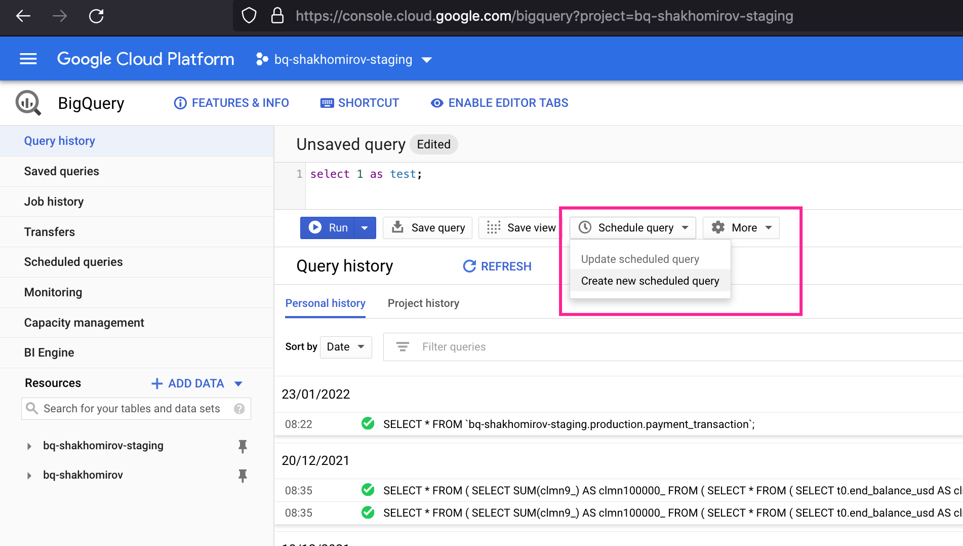 Schedule a query